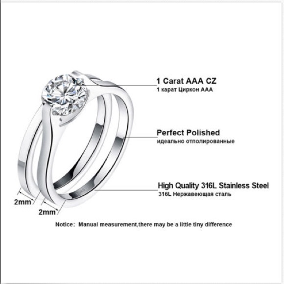 0.5-2Ct VVS CZ Set Wedding Ring 316L Stainless Steel - Picture 12 of 16